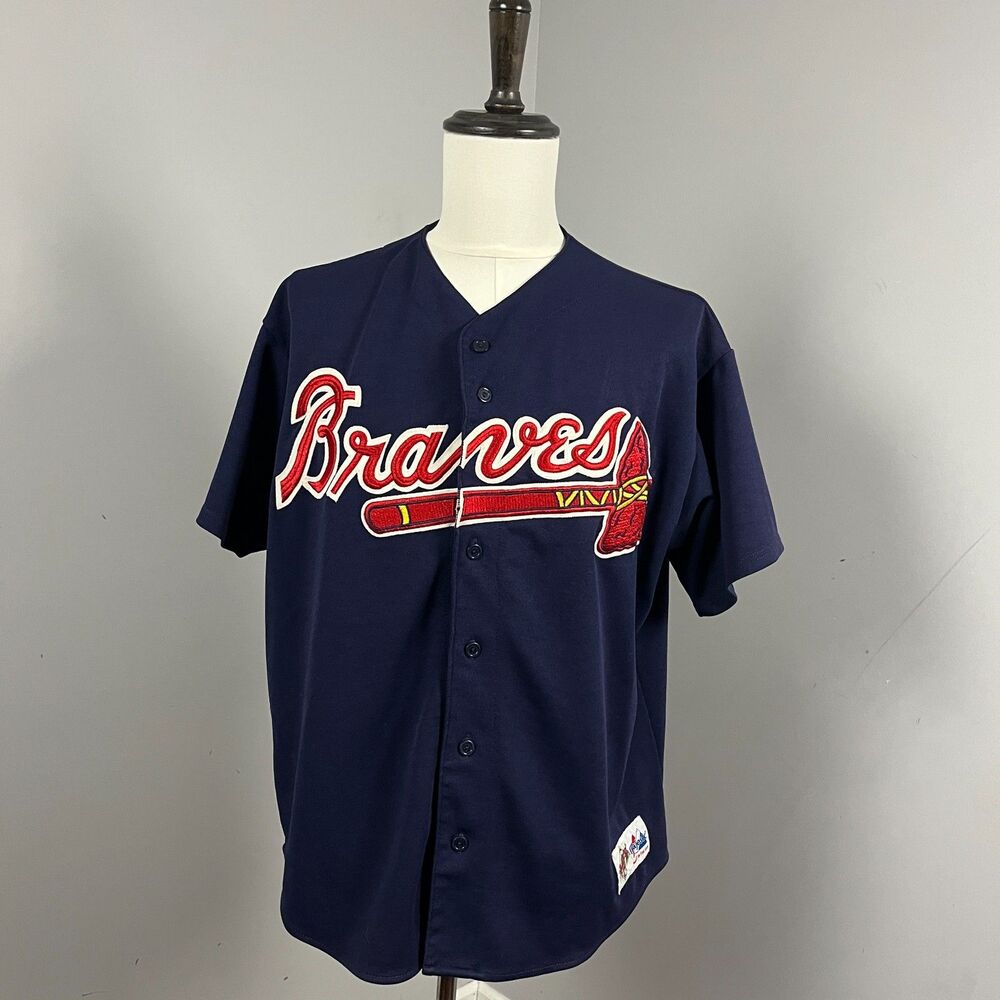 Majestic Vintage 90's Atlanta Braves Stitched Baseball Jersey Blue USA Men's XL